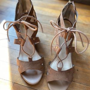 Tan suede sandal heels